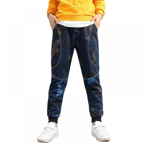 Fleece Active Joggers Elastic Pants Hand Print Yellow Sweatpants for Boys & Girls 